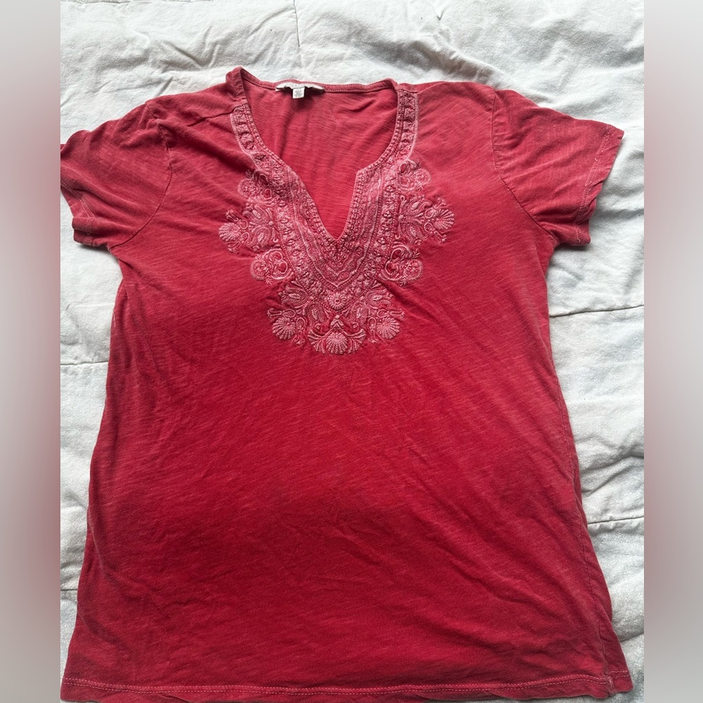 Lucky Brand Embroidered V-Neck Tee
